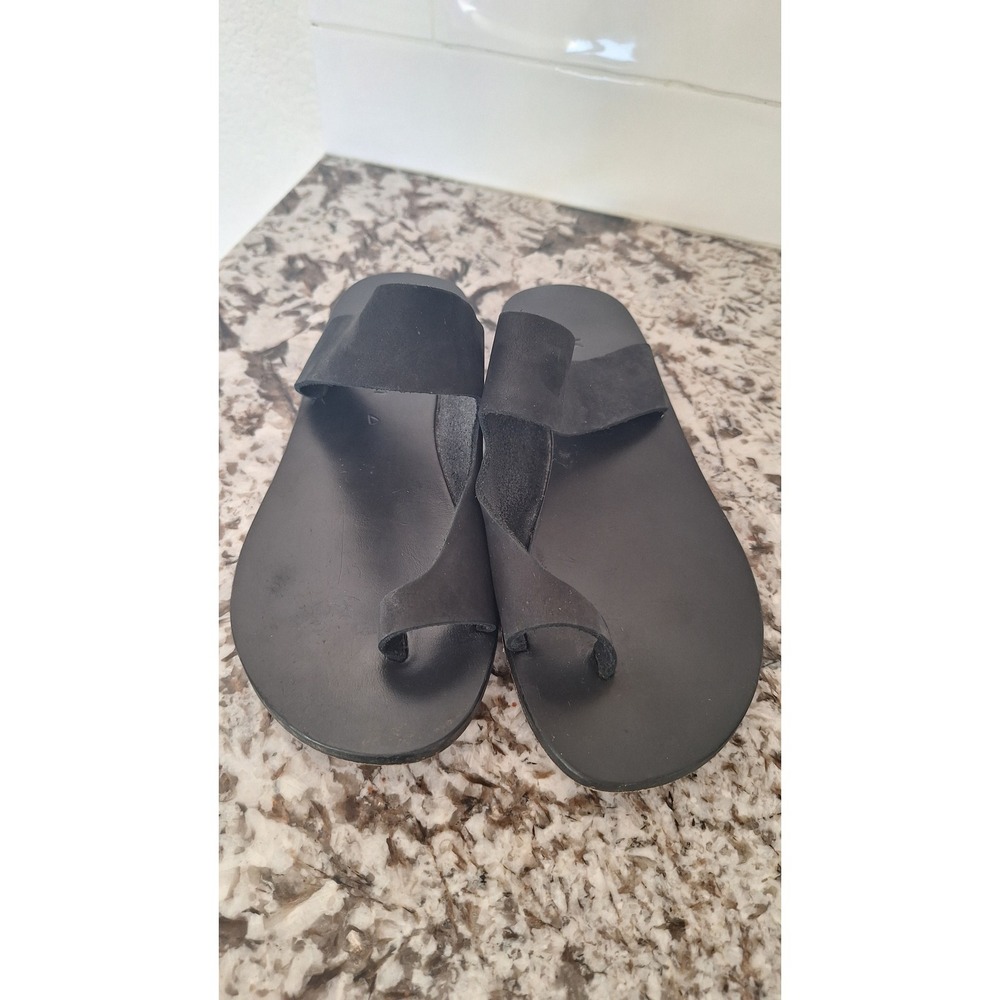 Kyma Black Leather Toe Loop Sandals Handmade in Greece Blue Sole Women 38